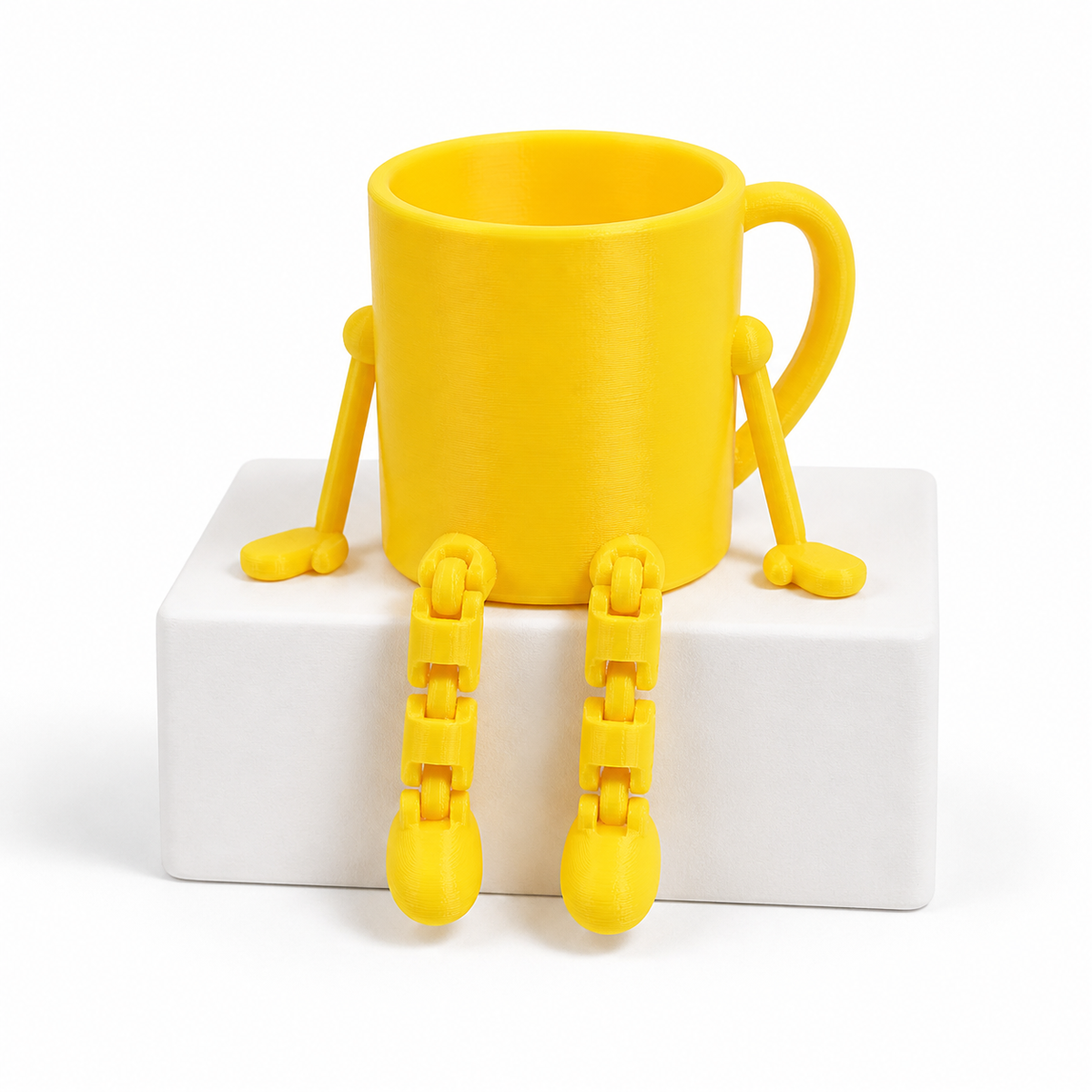 Coffee Buddy articulated cup in Yellow on a white background
