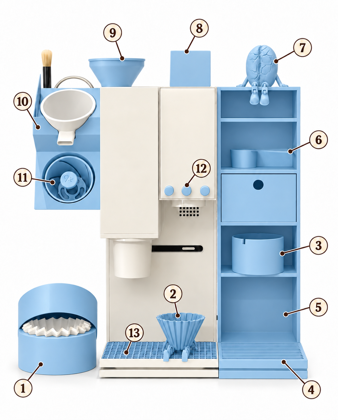 Complete Coffee Station Organizer Set compatible with xBloom Studio in Light Blue