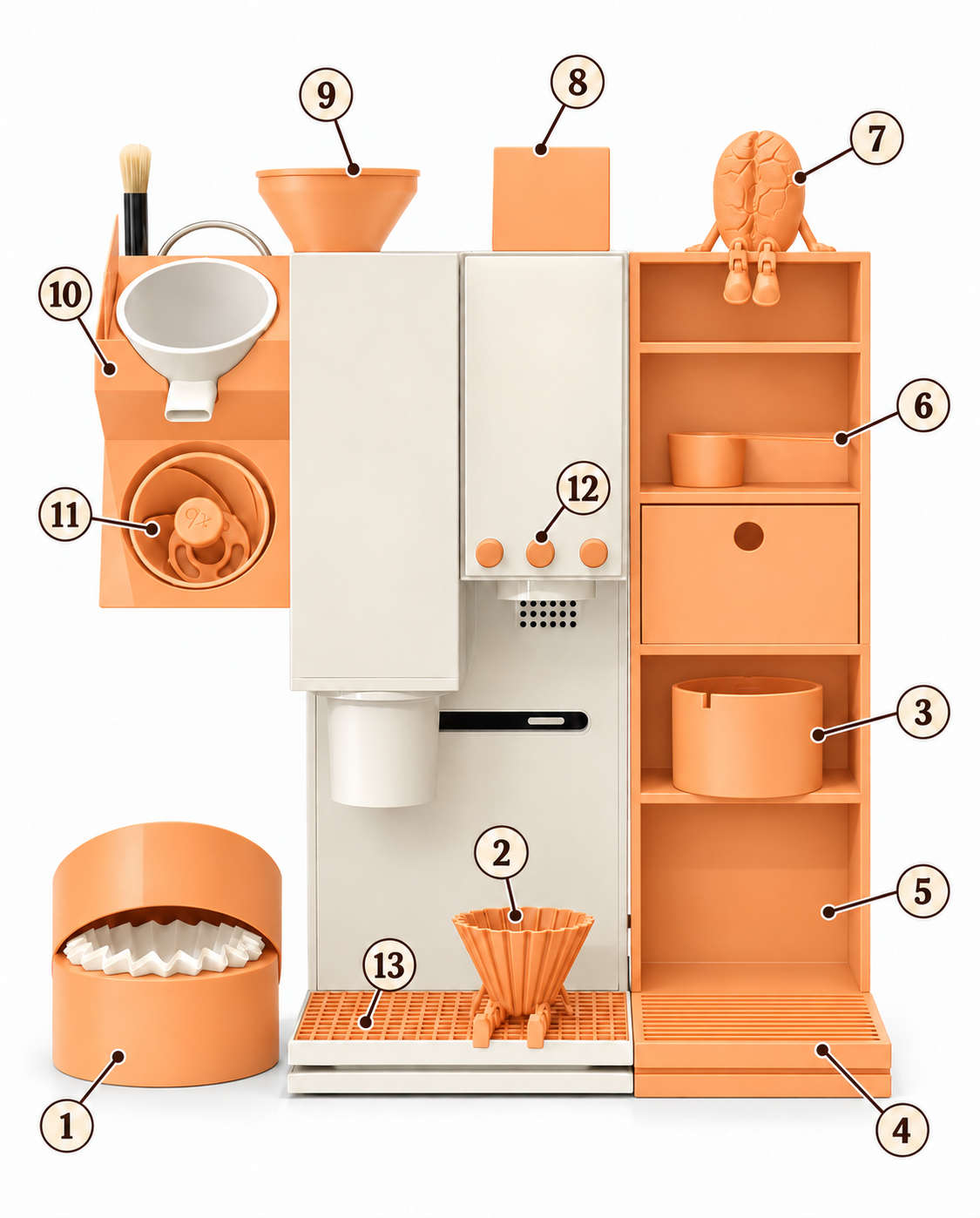 Complete Coffee Station Organizer Set compatible with xBloom Studio in Light Orange