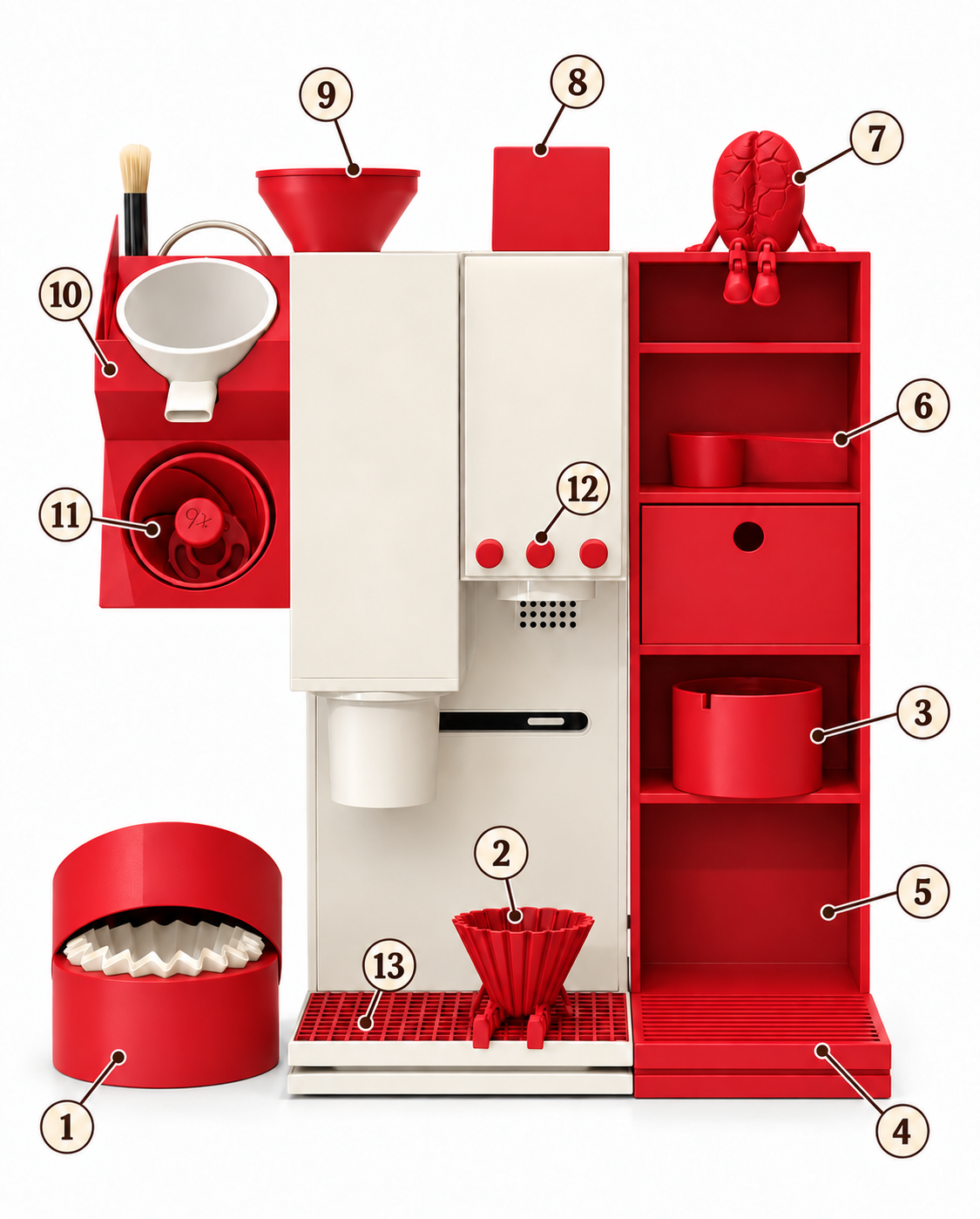 Complete Coffee Station Organizer Set compatible with xBloom Studio in Red
