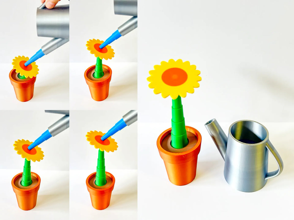 How the watering can makes the toy flower grow