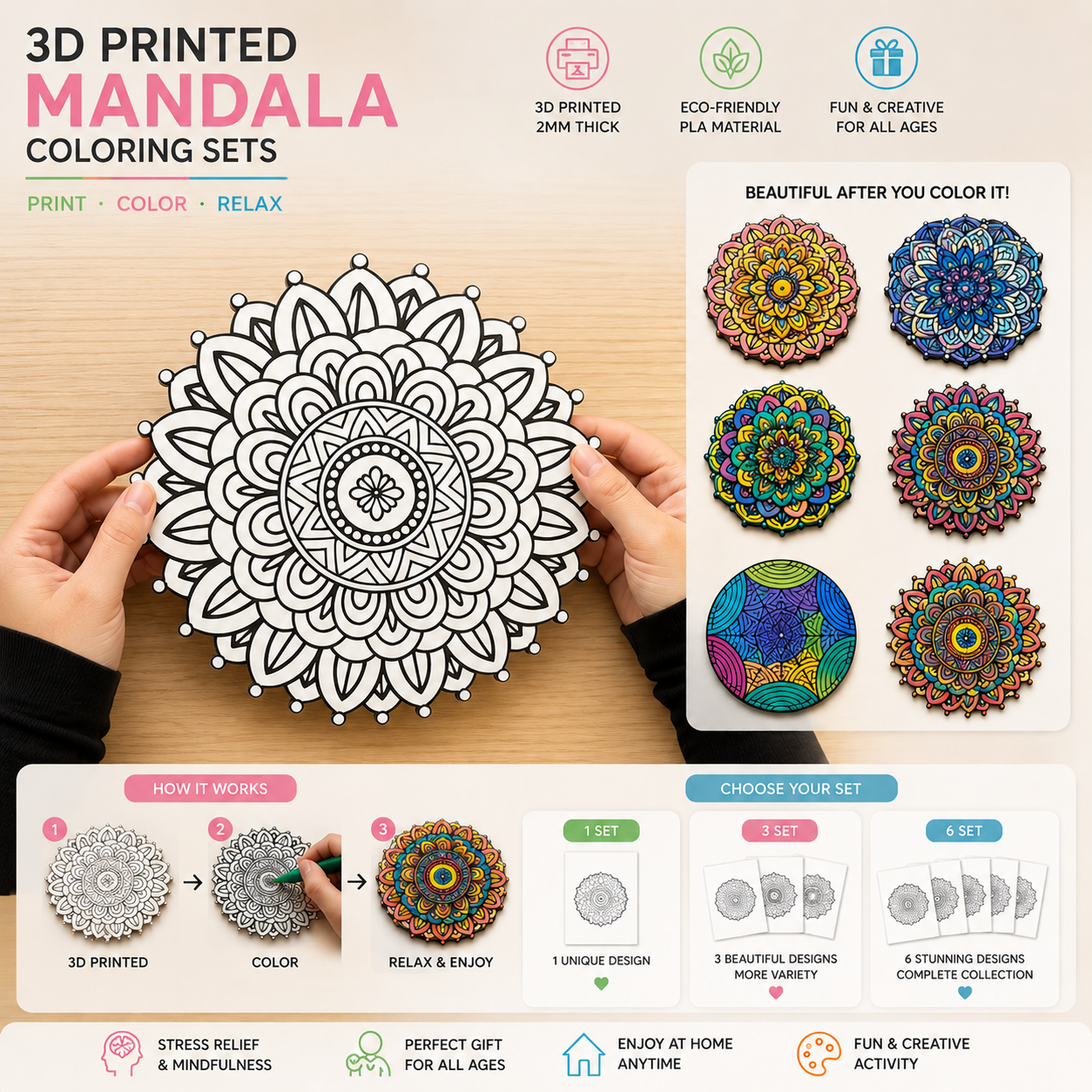 3D Mandela Coloring Set