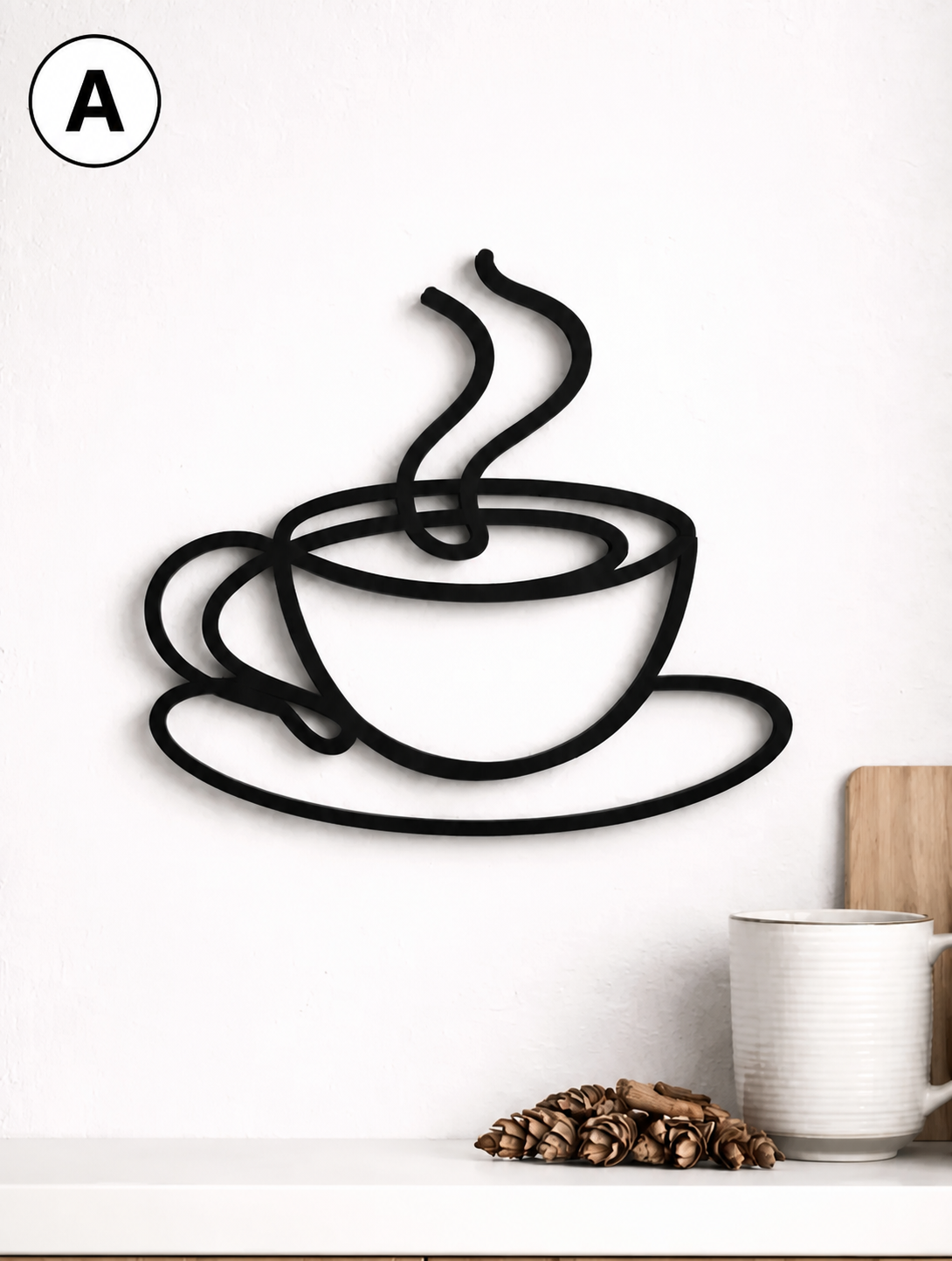 Minimalist Coffee Wall Art – Design A classic steaming cup