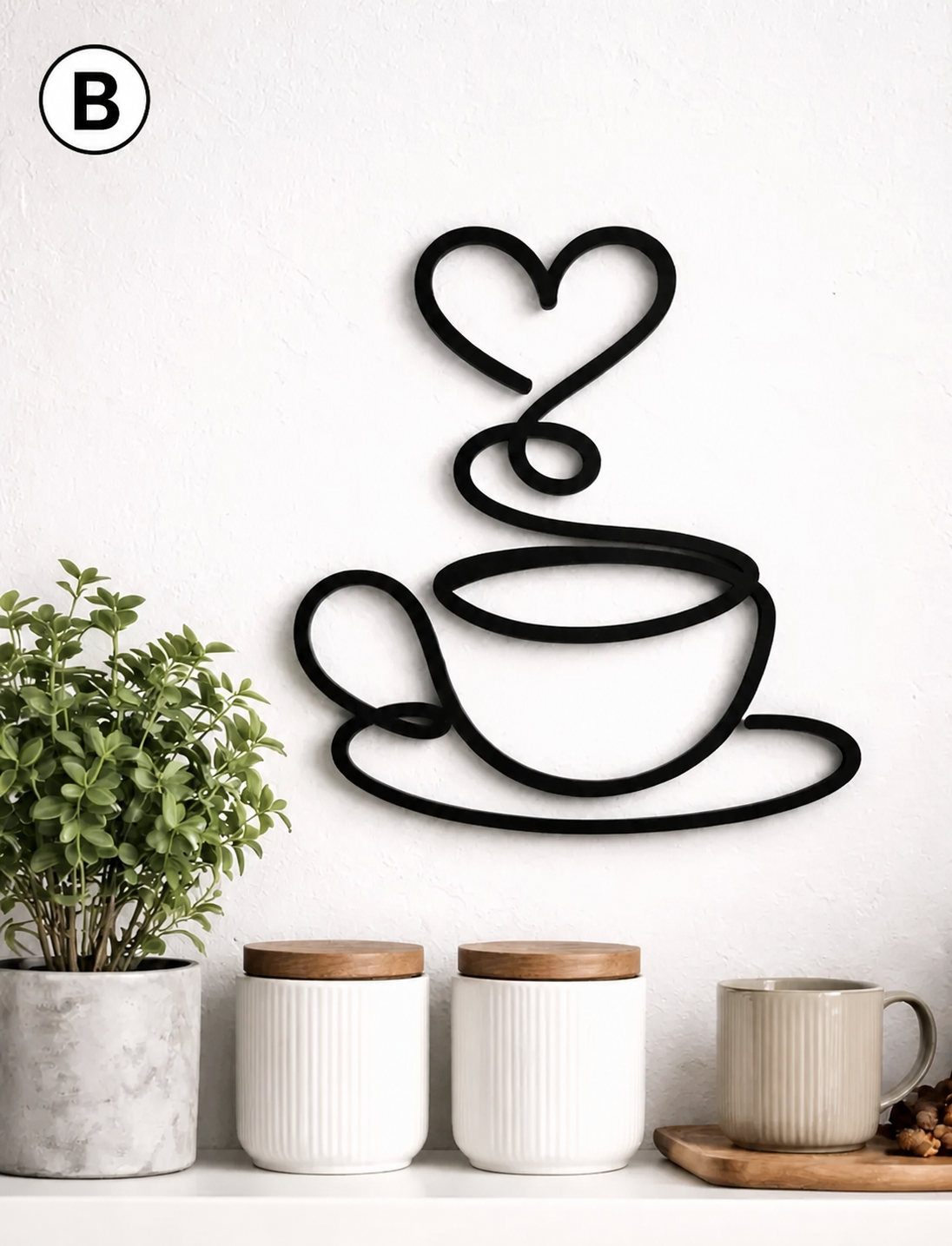 Minimalist Coffee Wall Art – Design B heart steam cup