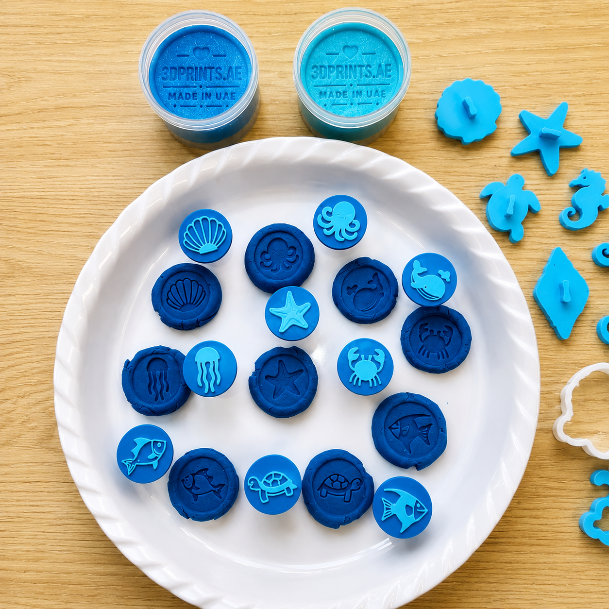 Ocean animal stamps and impressions with two playdough colors