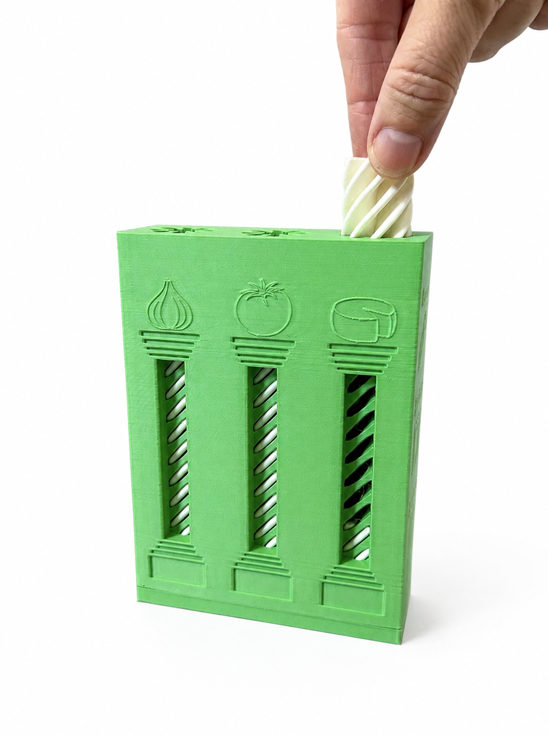 Three-column pasta dispenser on a white background