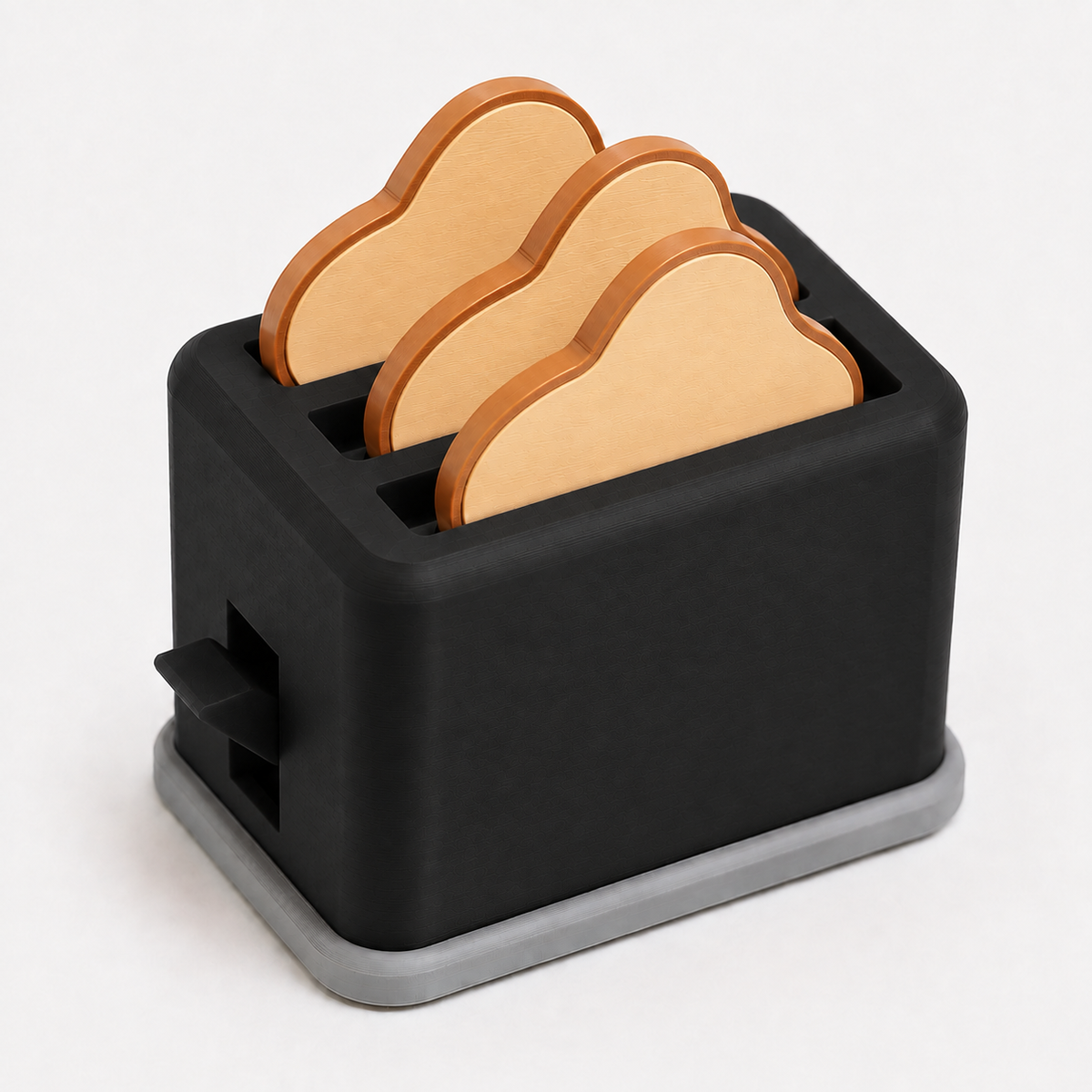 Black pretend play toaster with four bread pieces