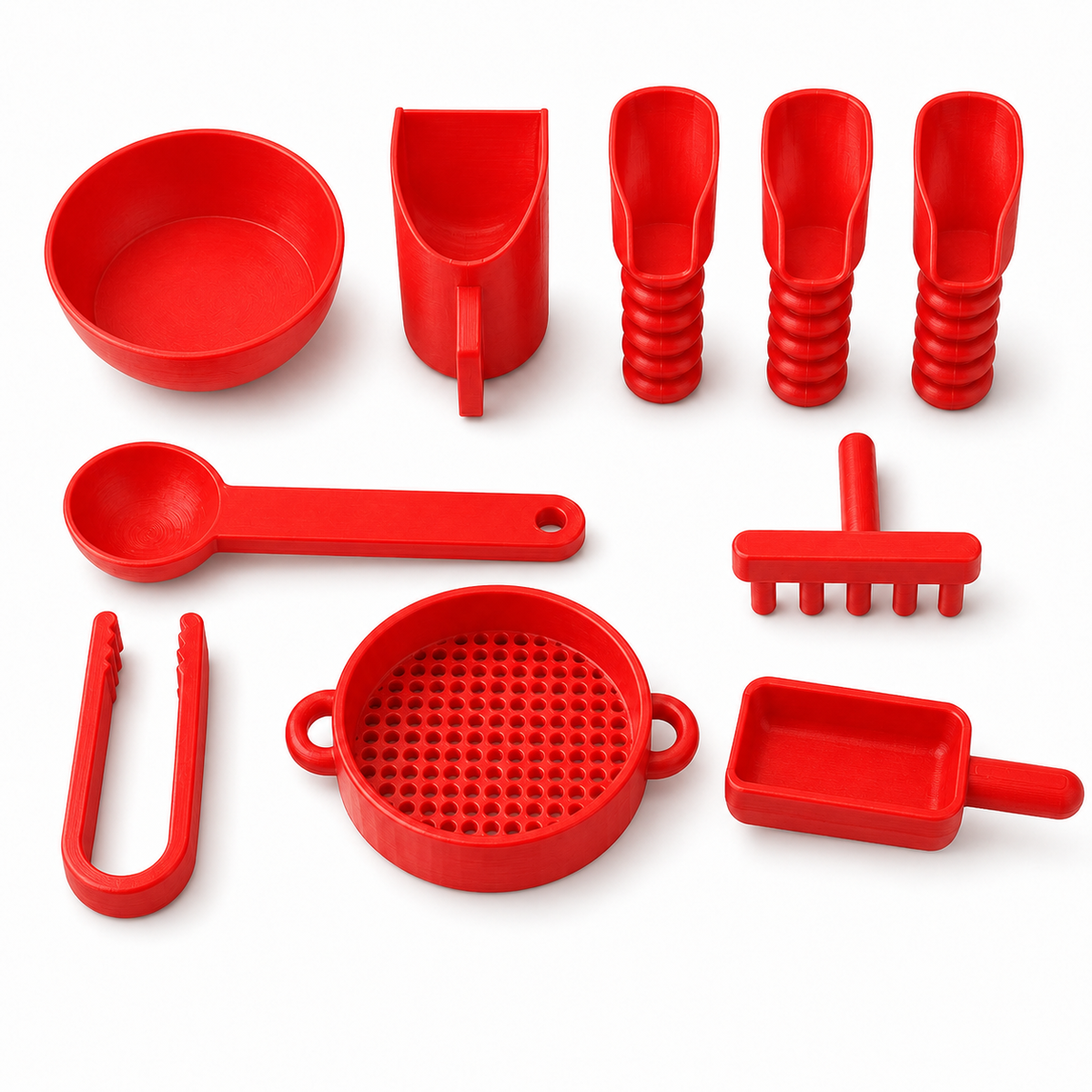 10-piece sensory play tools set in red