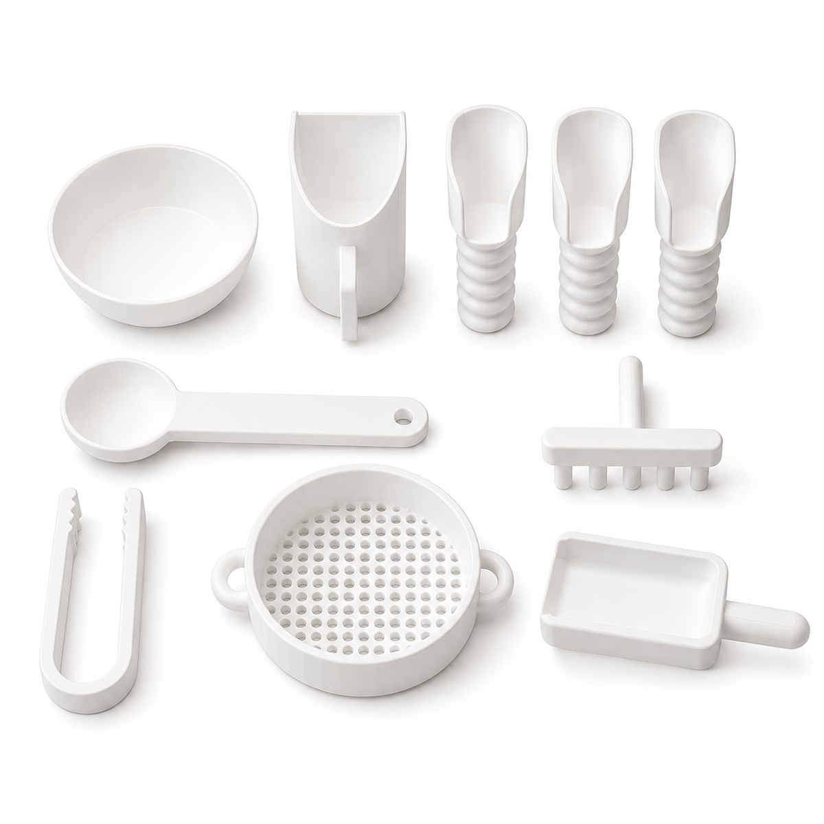 10-piece sensory play tools set in white