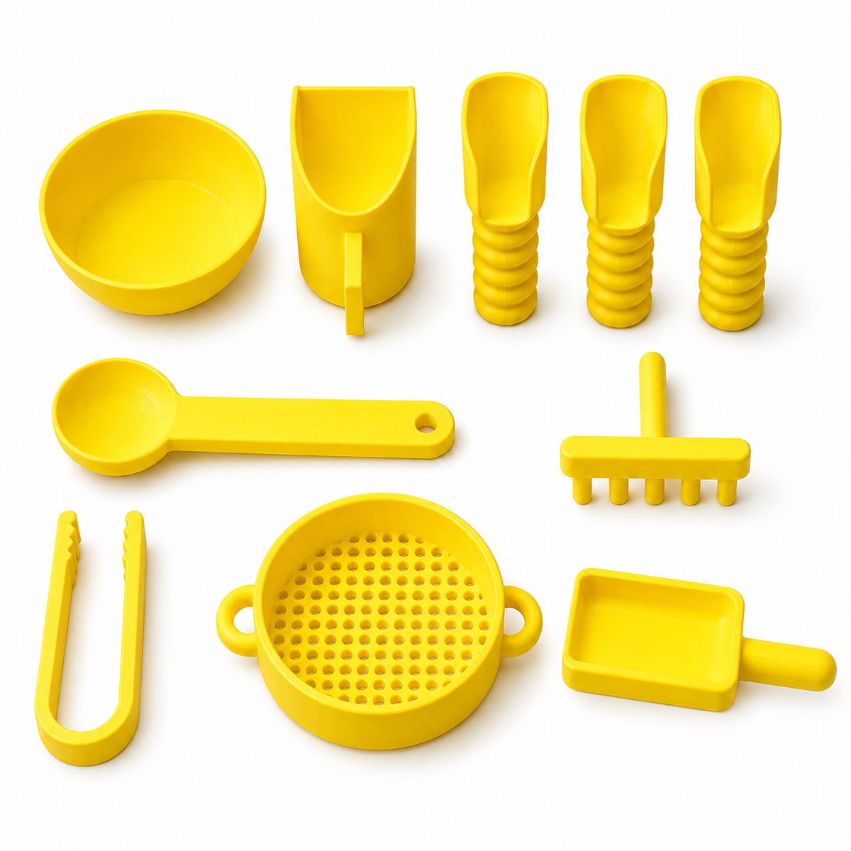 10-piece sensory play tools set in yellow