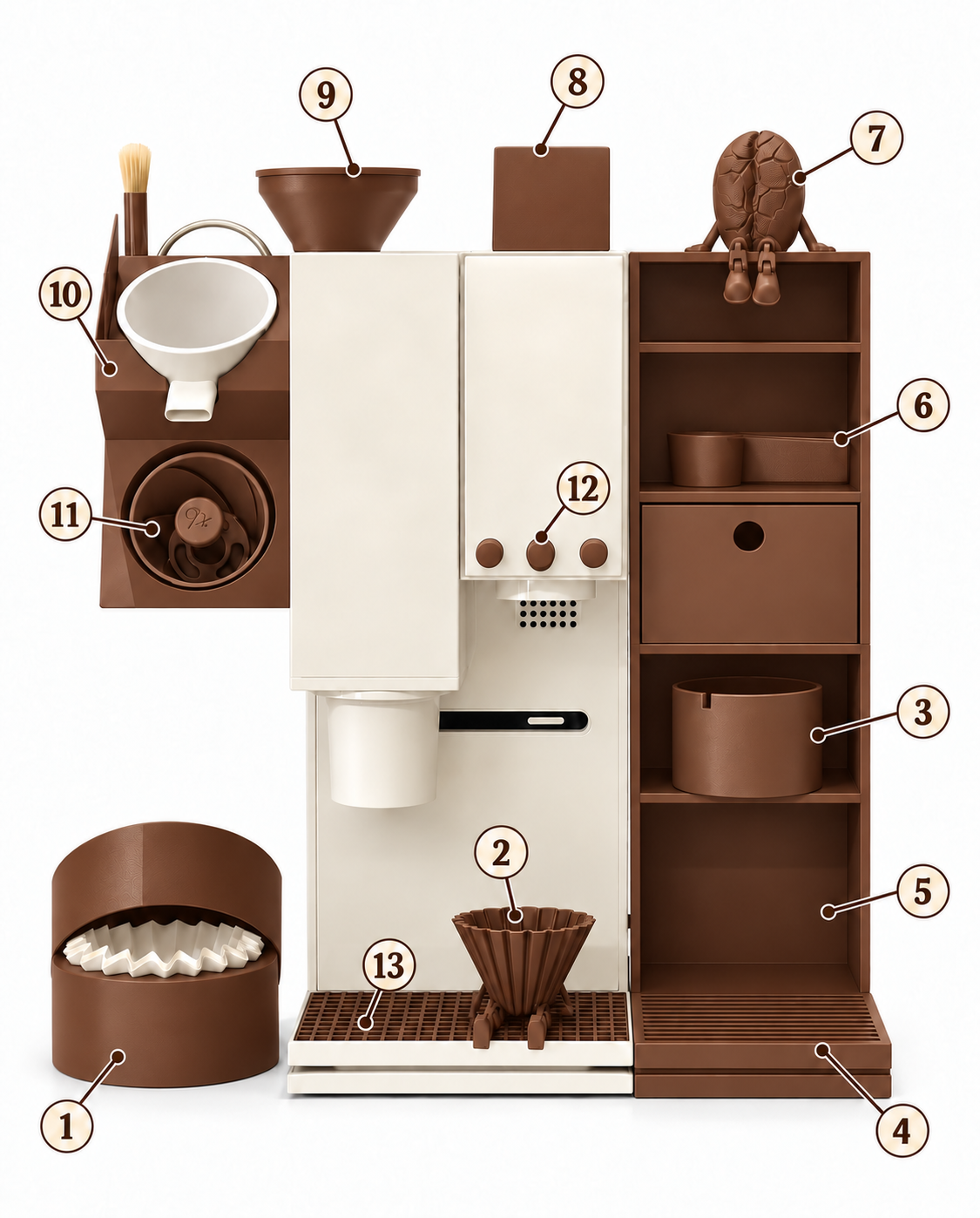 xBloom Accessory Organizer Style 2 in Brown with numbered parts