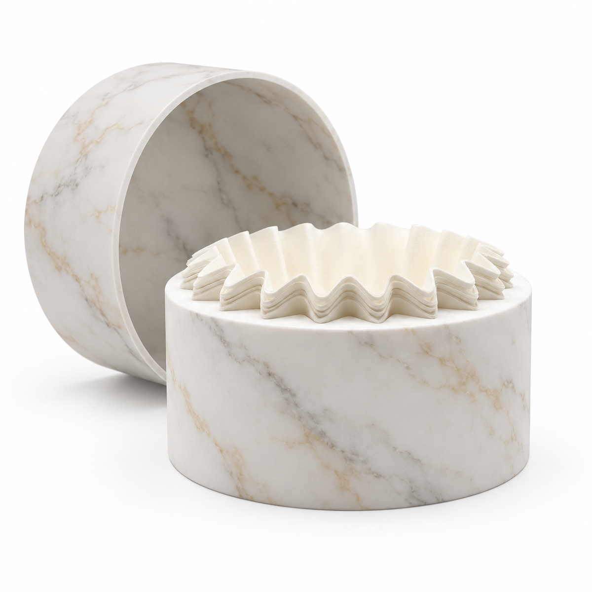 xBloom Flat Bottom Filter Holder in marble finish with matching cover