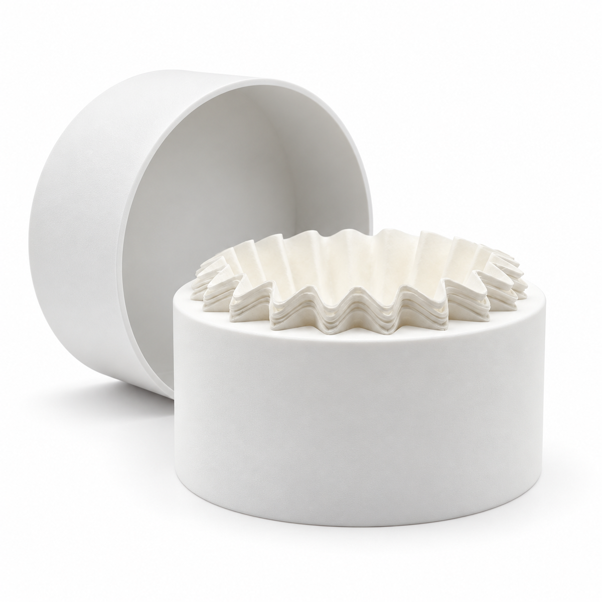 xBloom Flat Bottom Filter Holder in white with matching cover