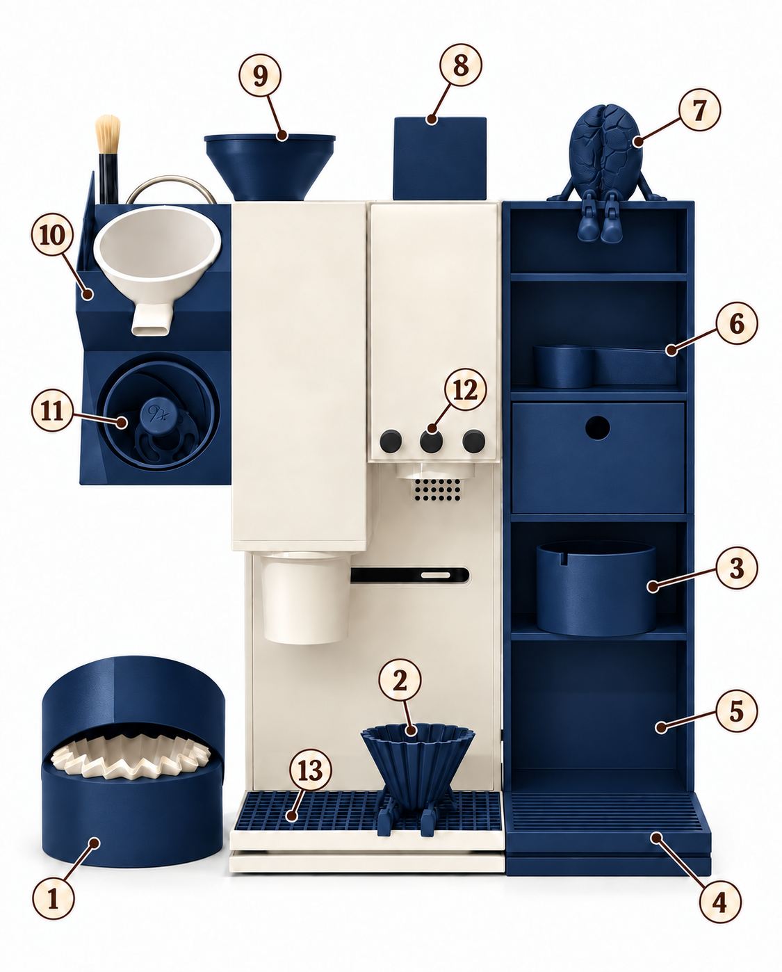 xBloom Accessory Organizer Style 2 in Navy with numbered parts
